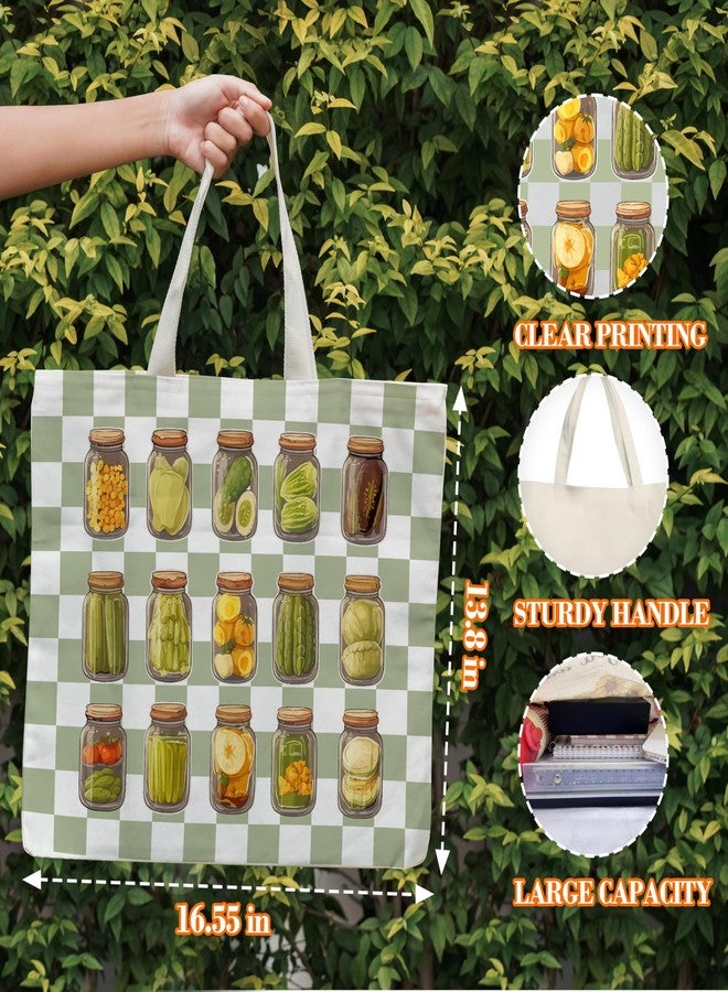Levitatinyear Pickle Tote Bag for Women, Vintage Pickle Jar Farmers Market Tote, Tote Gift Bag for Pickle Lover, Pickled Food Enthusiasts Gifts, Pickles Shoulder Bag Gifts for Women Friends Sisters Colleagues -91 - Image 2